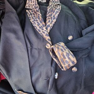 Leopard Print Trim Black Blazer